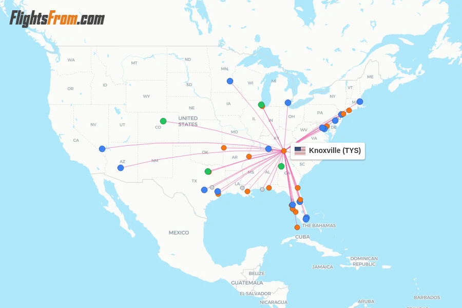 Knoxville flight map