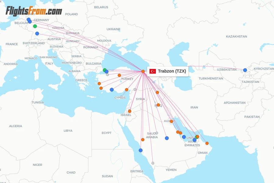 Trabzon flight map