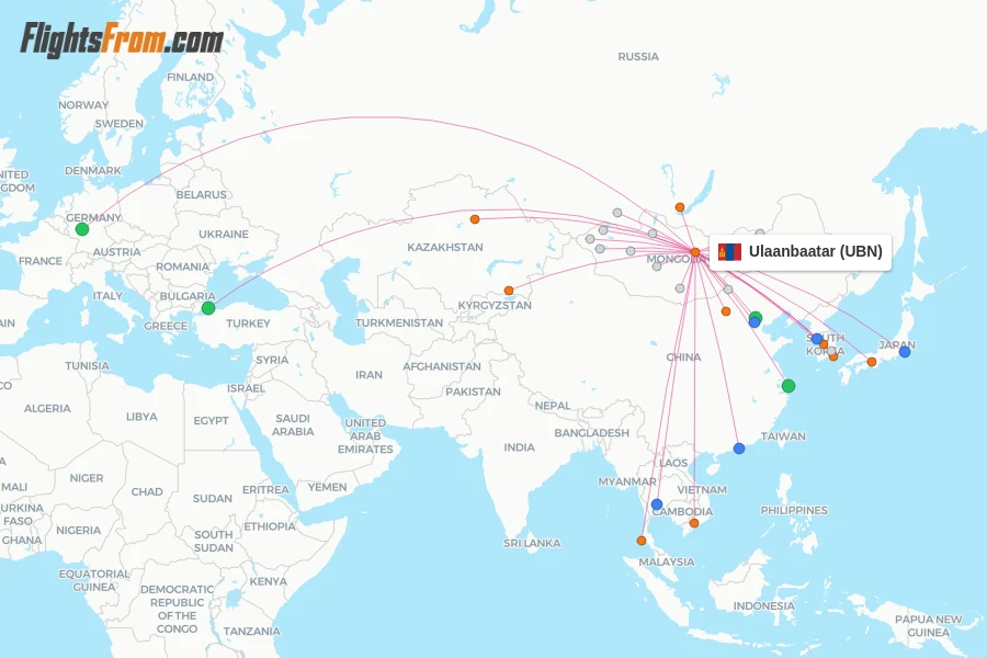 Ulaanbaatar flight map
