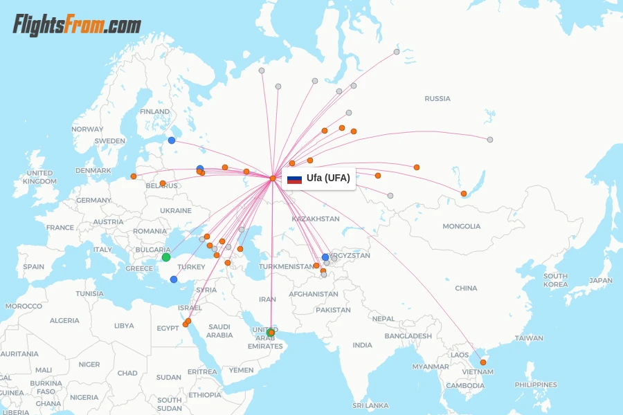 Ufa flight map