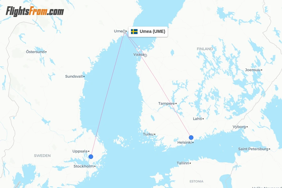 Umea flight map