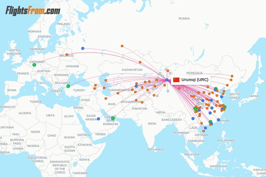 Urumqi flight map