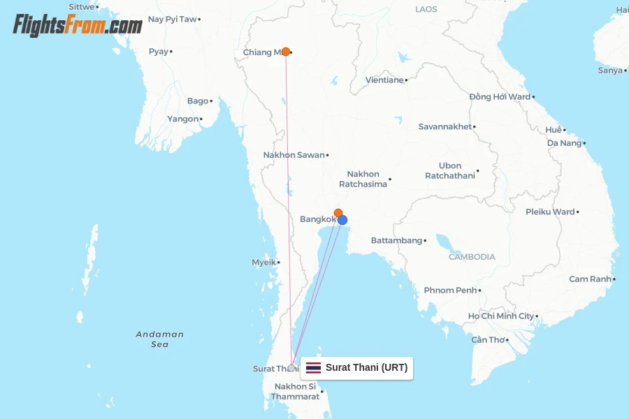 Surat Thani flight map