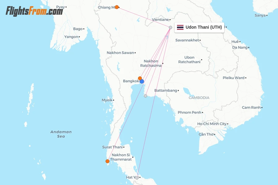 Udon Thani flight map