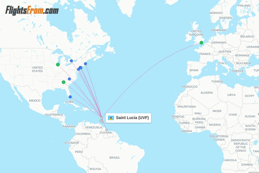Saint Lucia flight map