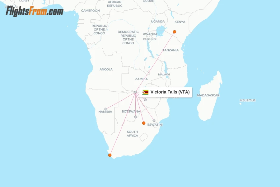 Victoria Falls flight map