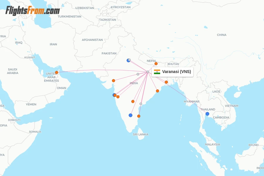 Varanasi flight map