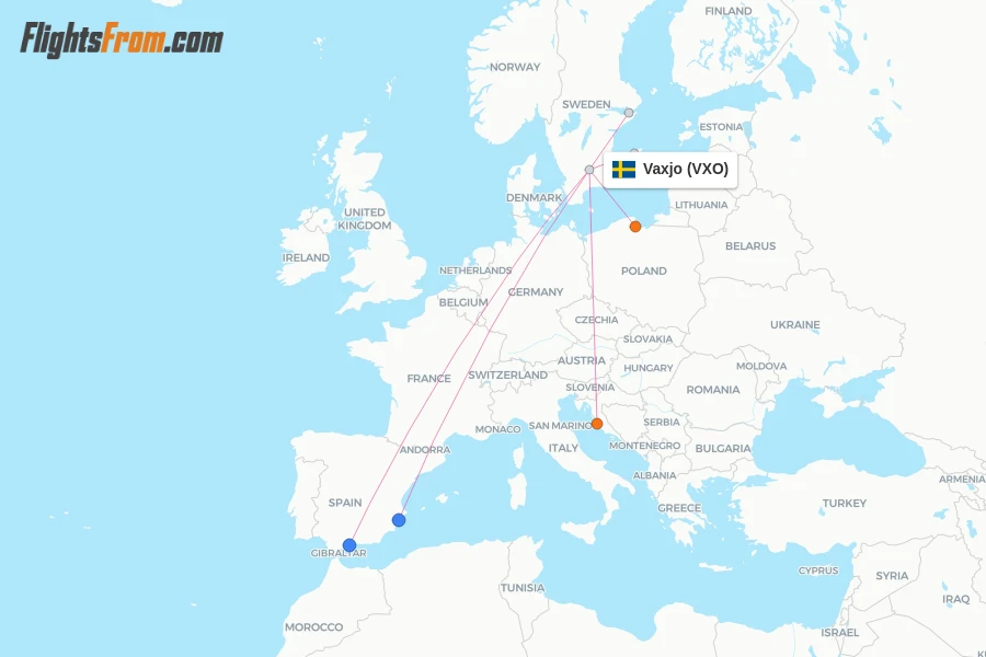 Vaxjo flight map