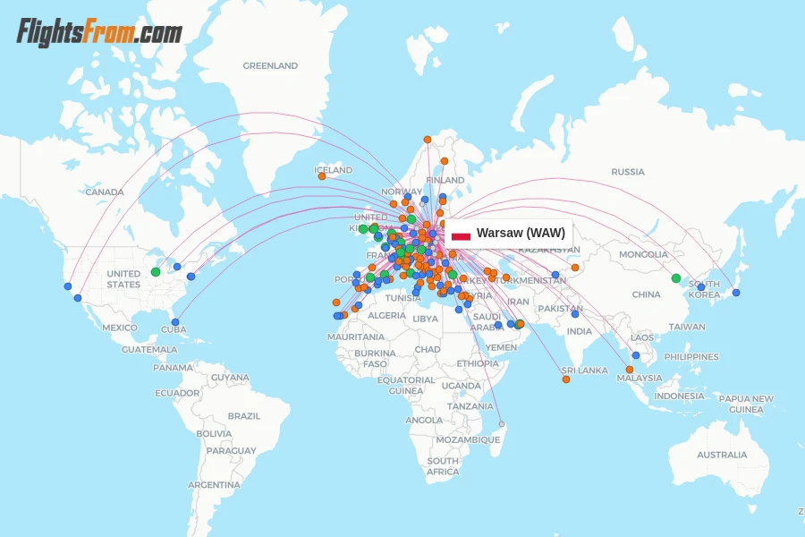 Warsaw flight map