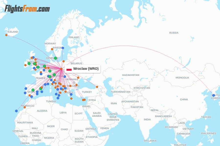 Wroclaw flight map