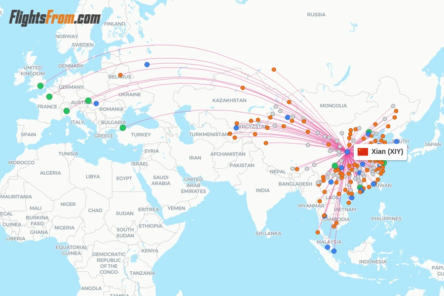 Xian flight map