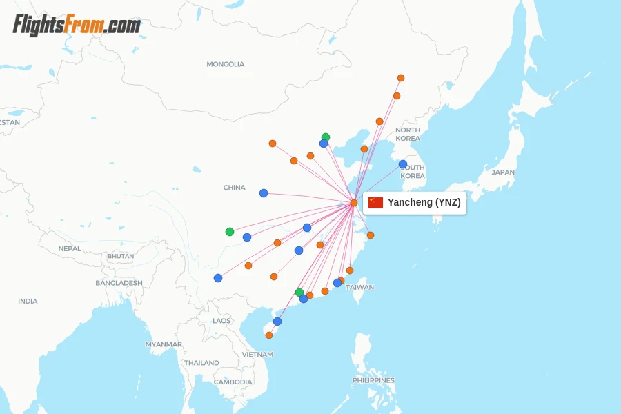 Yancheng flight map