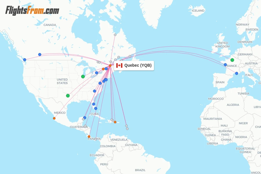 Quebec flight map