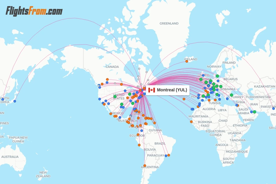 Montreal flight map