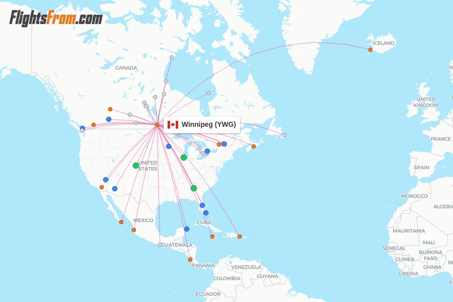 Winnipeg flight map