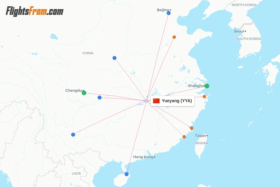 Yueyang flight map