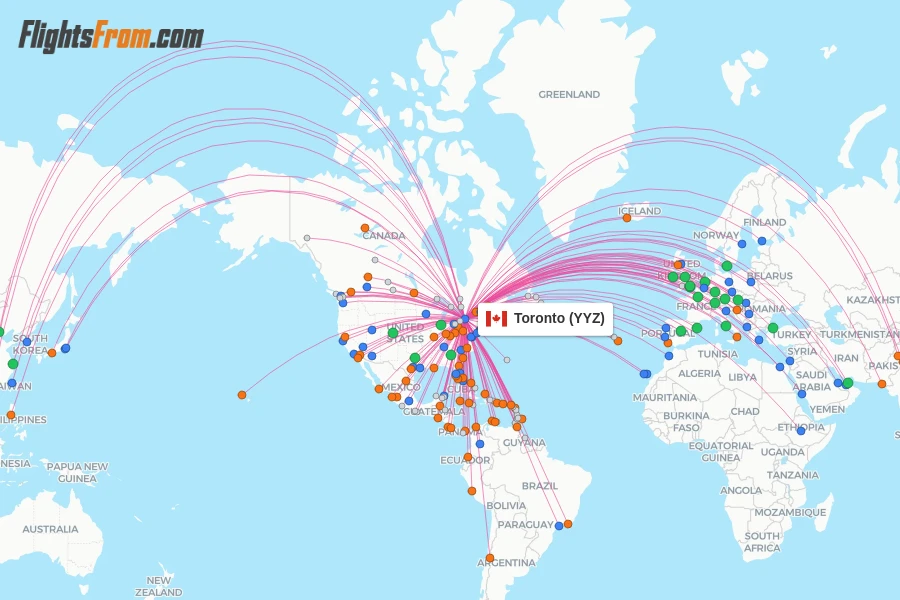 Toronto flight map