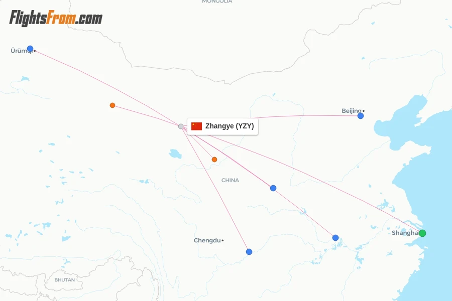 Zhangye flight map