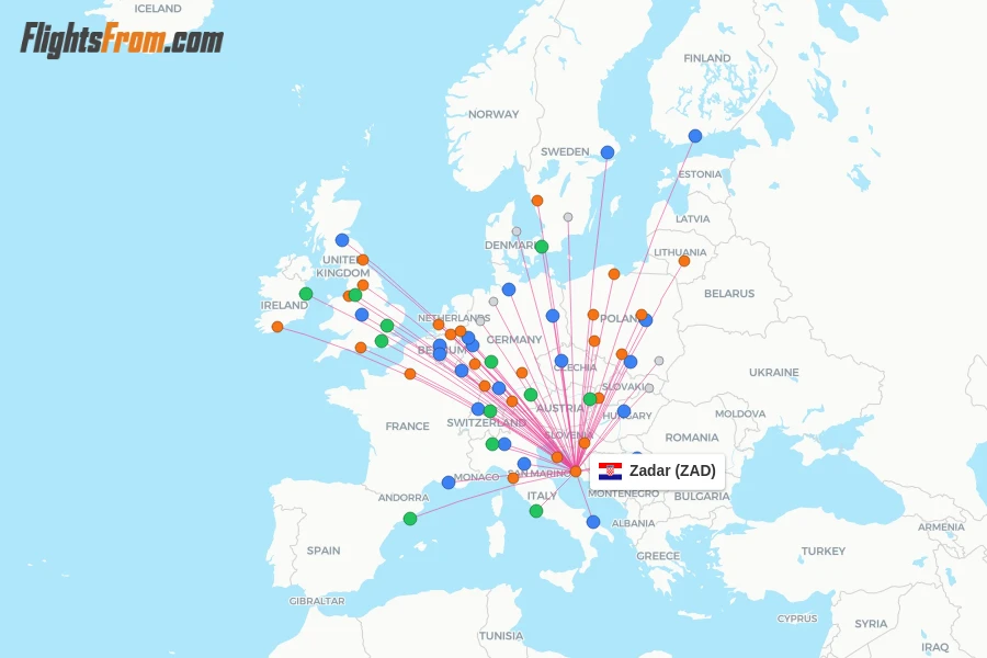 Zadar flight map