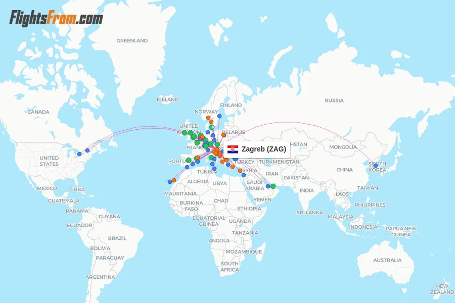 Zagreb flight map