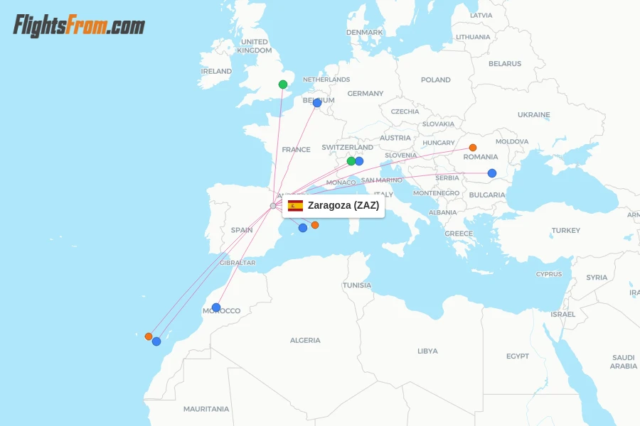 Zaragoza flight map