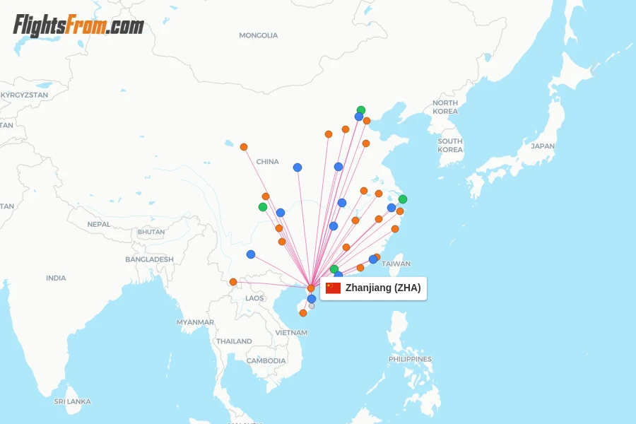 Zhanjiang flight map