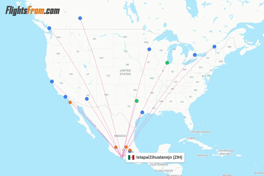 Ixtapa/Zihuatanejo flight map