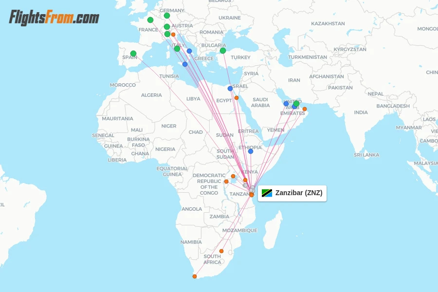 Zanzibar flight map