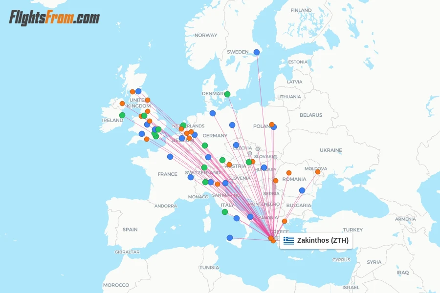 Zakinthos flight map