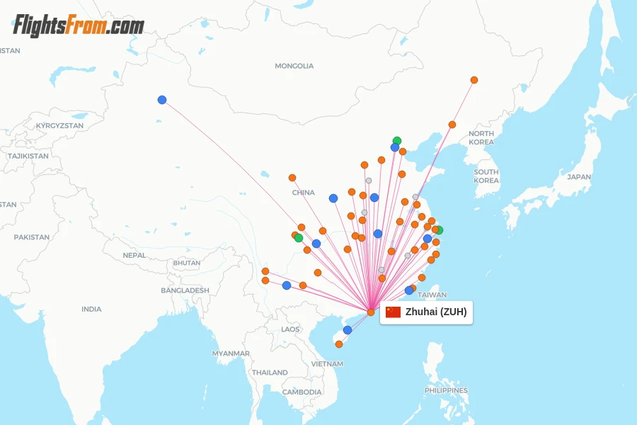 Zhuhai flight map