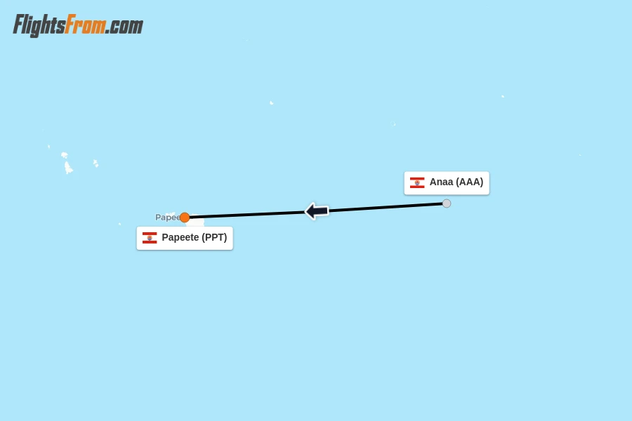 Flights from Anaa to Papeete route map