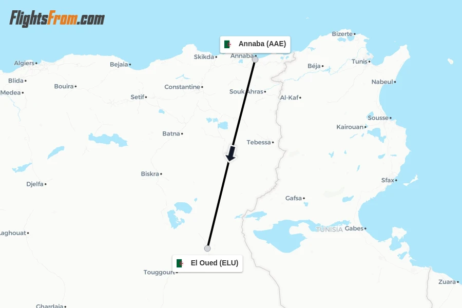 Flights from Annaba to El Oued route map