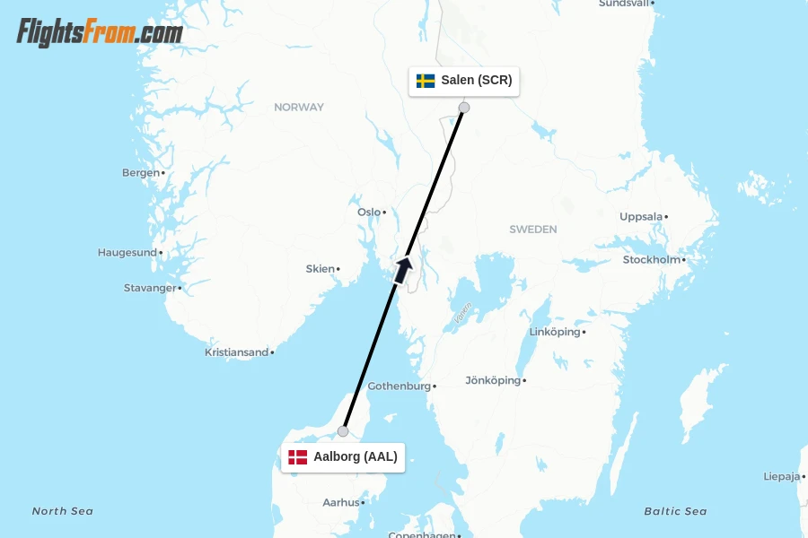 Flights from Aalborg to Salen route map