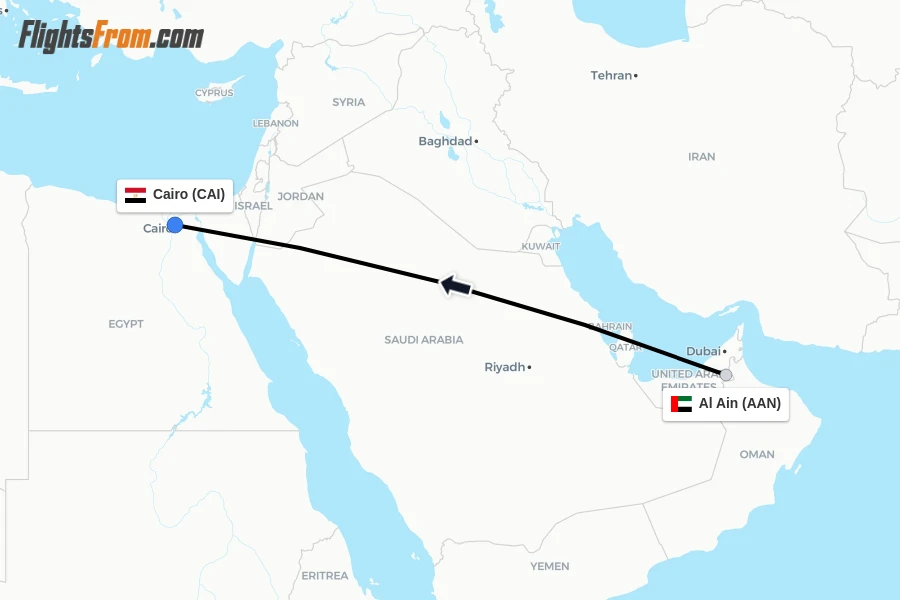 Flights from Al Ain to Cairo route map