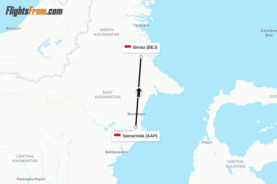 Flights from Samarinda to Berau route map