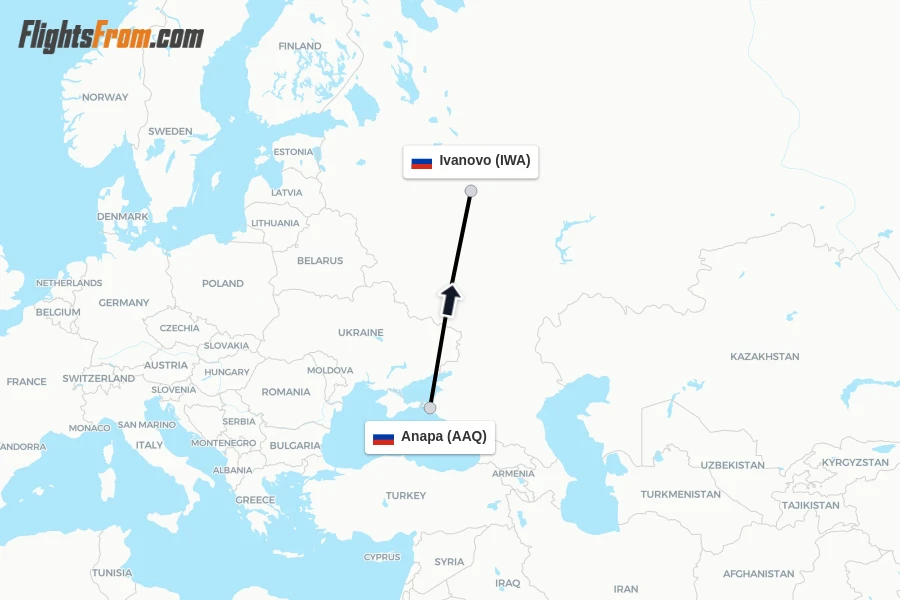 Flights from Anapa to Ivanovo route map