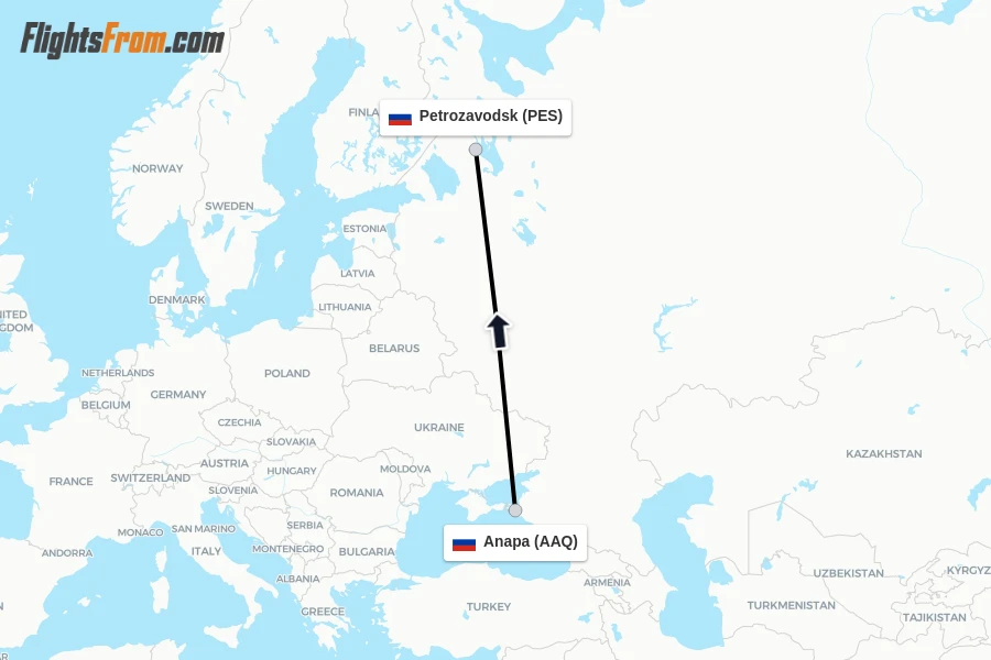 Flights from Anapa to Petrozavodsk route map