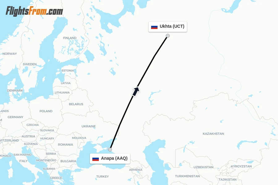 Flights from Anapa to Ukhta route map