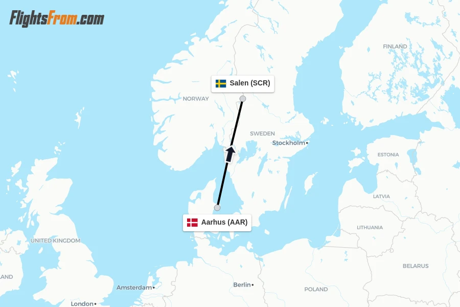 Flights from Aarhus to Salen route map