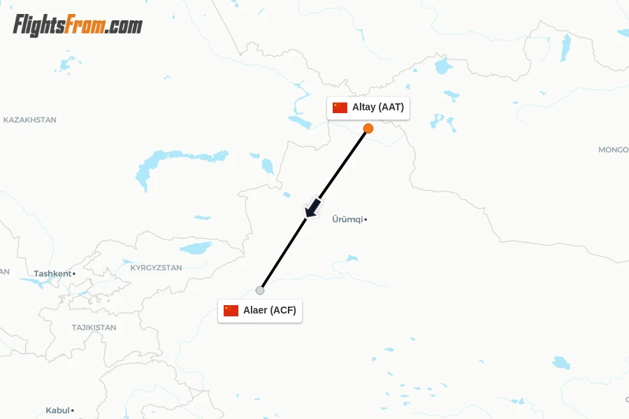Flights from Altay to Alaer route map