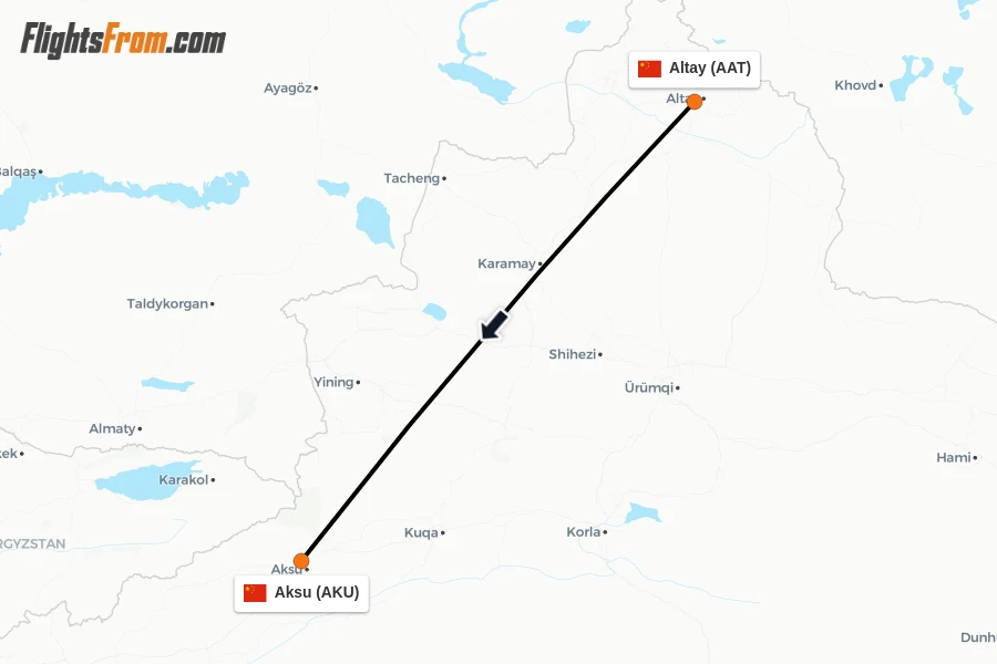 Flights from Altay to Aksu route map