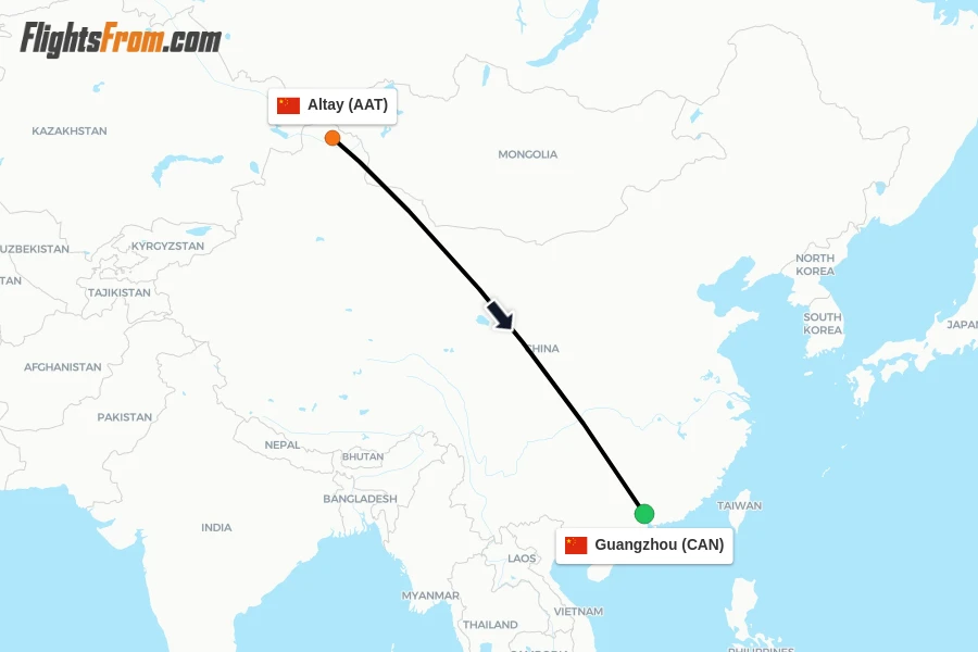 Flights from Altay to Guangzhou route map
