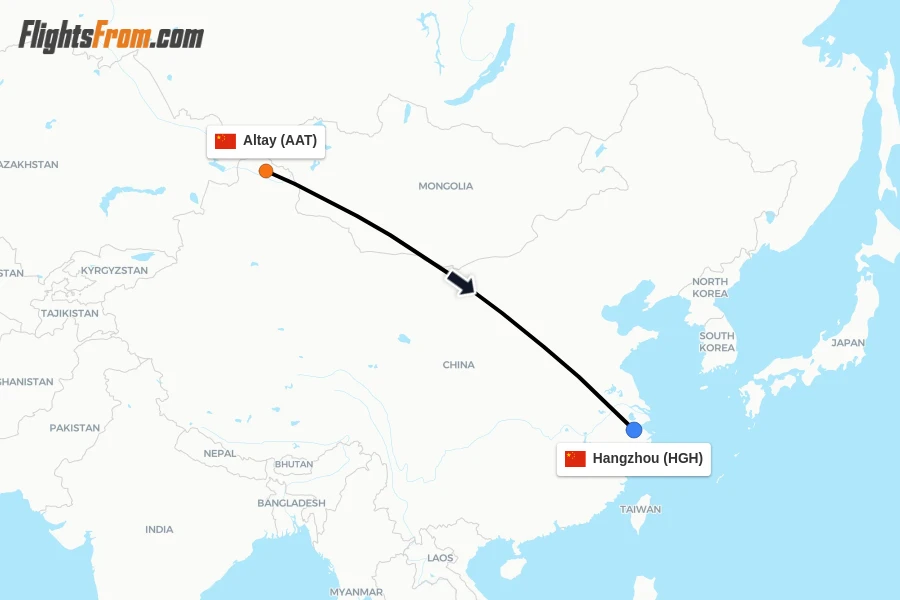 Flights from Altay to Hangzhou route map