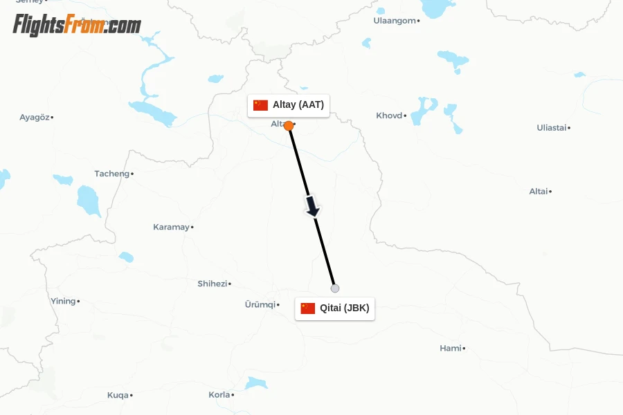 Flights from Altay to Qitai route map