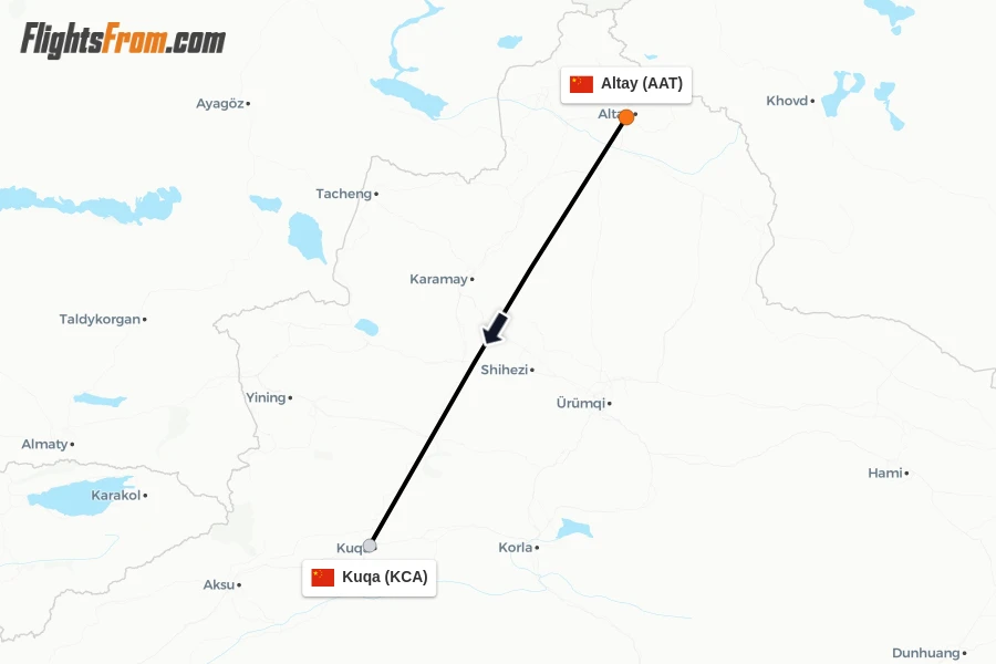 Flights from Altay to Kuqa route map