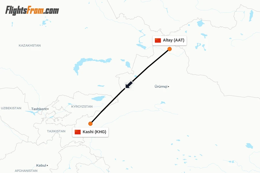 Flights from Altay to Kashi route map