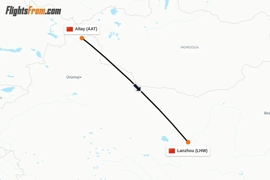 Flights from Altay to Lanzhou route map