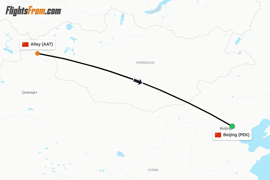 Flights from Altay to Beijing route map