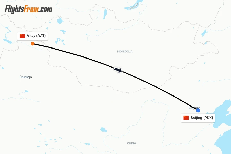 Flights from Altay to Beijing route map