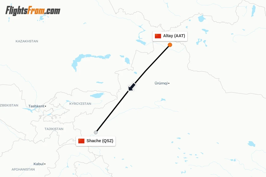 Flights from Altay to Shache route map